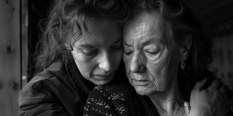 Black and white photo of two elderly women. Suitable for various concepts and designs