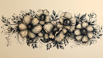 Illustrate mehendi design with a mix of floral and paisley patterns detailed for armlength coverage Ensure clarity and precision on a white background for easy printing and application