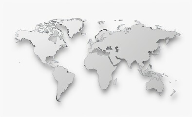 A gray and white world map with a shadow on a white background