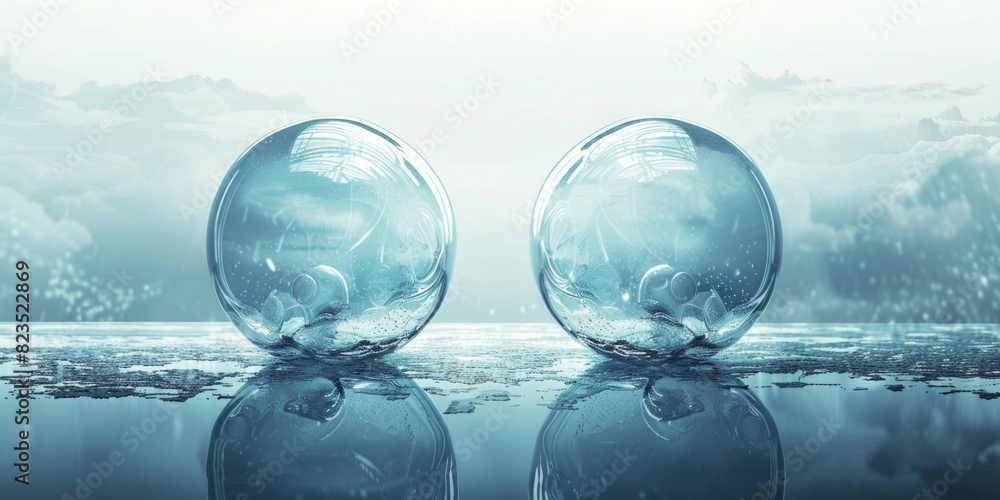 Poster two empty glass vases on a table. suitable for home decor concepts