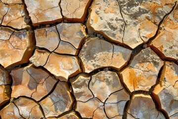 Detailed view of a cracked surface, suitable for backgrounds or textures