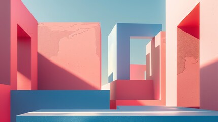 Abstract Colorful Minimalistic Architecture Landscapes: Exploring Simplicity in Form and Space