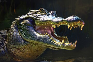 Fototapeta premium A fierce crocodile displaying its teeth, perfect for wildlife or danger concepts