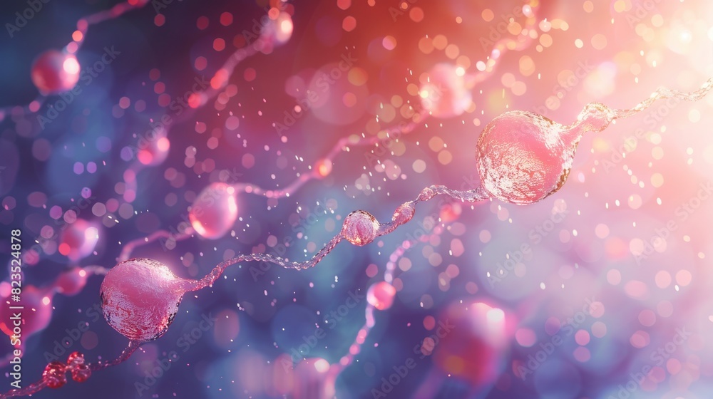 Poster a close-up image of cells under a microscope. ideal for educational materials