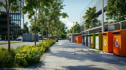 Photo plastic garbage containers for sorting, separate garbage and trash collection. The problem of ecology, waste recycling, waste disposal, reusable use, recyclables use, consumer culture.