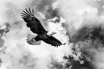 Majestic bird soaring through overcast sky, perfect for nature backgrounds