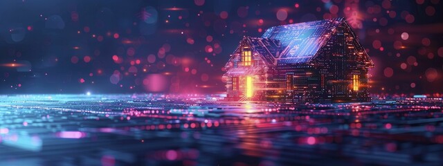 Futuristic real estate market analysis with holographic projections and a tech-savvy professional. Suitable for digital real estate market forecasting.