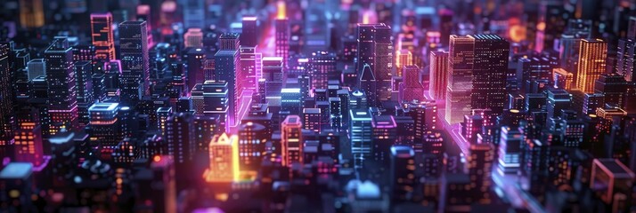 Obraz premium Tech driven investment strategy with holographic real estate models in a futuristic office setting. Perfect for innovative real estate platforms.