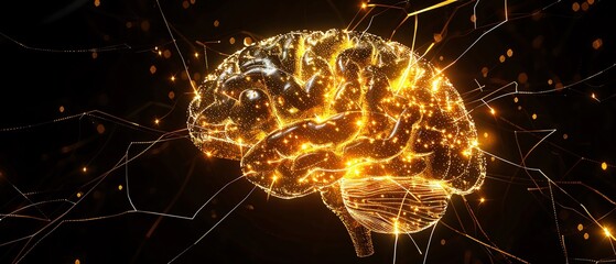 Lemon color digital hologram futuristic brain neuron link on a neuron connection, Artificial intelligence concept, isolated on black background