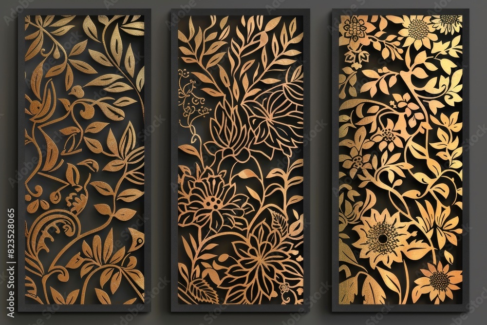 Poster A set of three decorative panels featuring flowers and leaves. Perfect for adding a touch of nature to any space