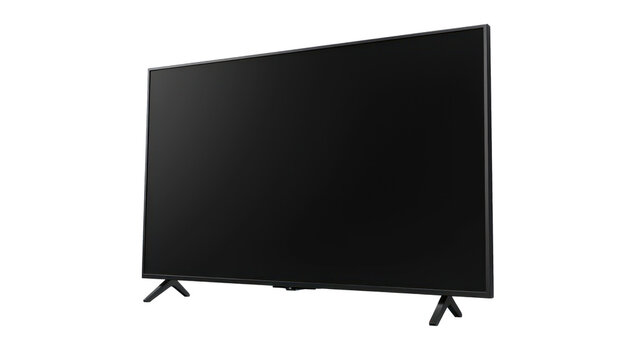 Side view large modern black TV, PNG file of isolated cutout object on transparent background.