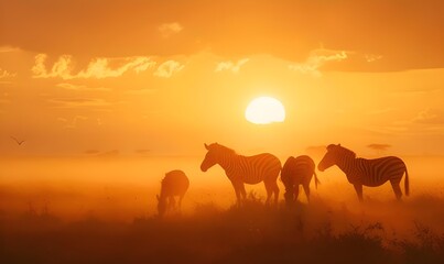 Zebras in Sunset
