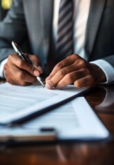 Businessmans Hands Highlighting the Importance and Detail of Contract Signatures