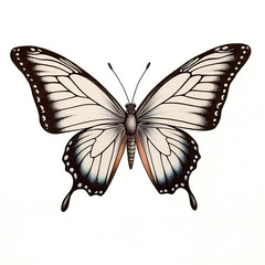 Butterfly with detailed wings in symmetrical tattoo design
