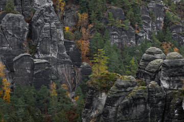 Autumn in The Saxon Switzerland National Park, or Nationalpark Sächsische Schweiz in Germany. Fall colors. 