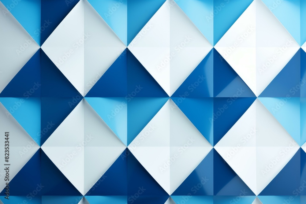 Poster abstract design with a repeating pattern of blue and white geometric shapes