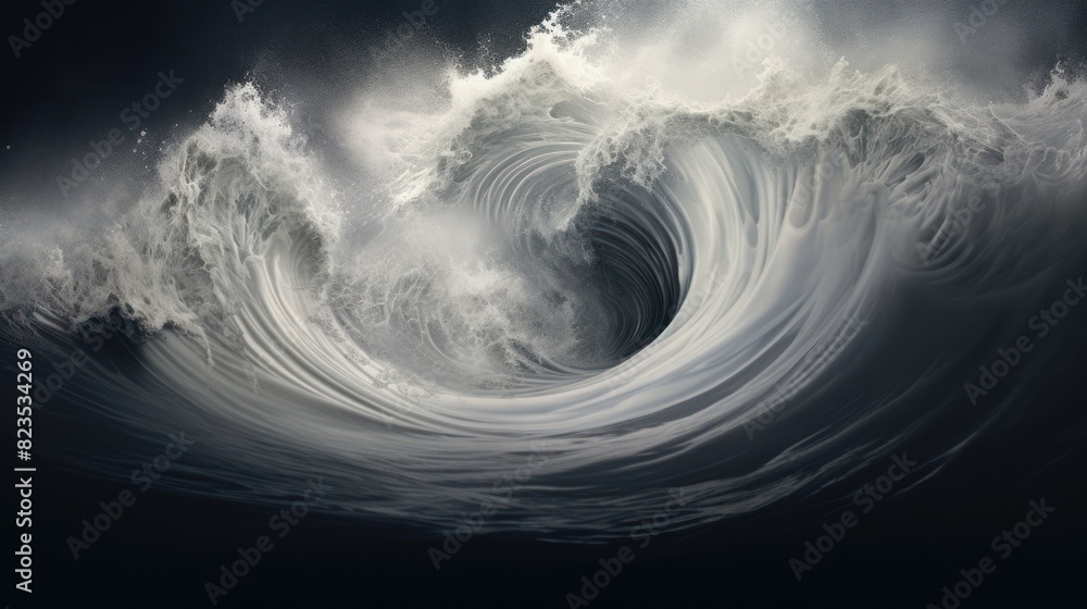 Poster vortex of digital particles swirling and morphing into a mesmerizing wave pattern,