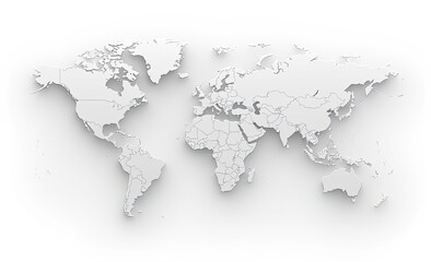 A gray and white world map with a shadow on a white background