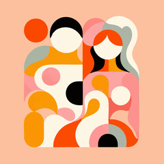 Warm Embrace: An Illustrative Journey into Family, Motherhood, and Human Connections with Soft Biomorphic Forms and Human-like Shapes Depicting the Essence of Relationships and Emotional Bonds