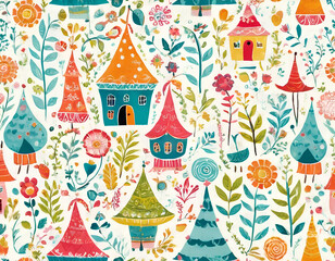 There are many houses and flowers in this set 
