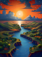 Brazil Cubism Country Landscape Illustration Art	