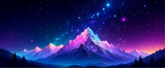 Fototapeta premium Magical mountains stars galaxy landscape