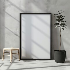 Blank poster frame mockup in minimalist interior setting