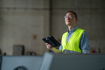 person working with tablet in workshop