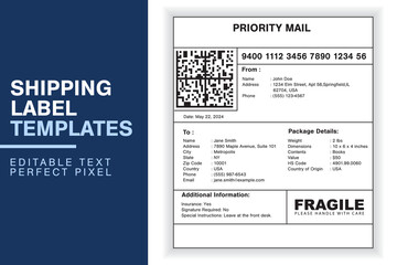 Professional Customizable Shipping Label Design Template with Sender, Recipient, Package Details, and Customs Information for Efficient Shipping