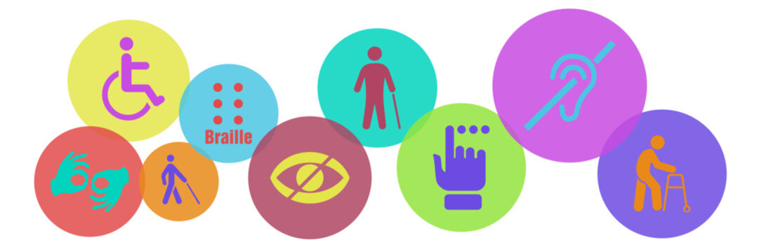 Icons of mental, physical, sensory, intellectual disabilities. Set of disability icons.