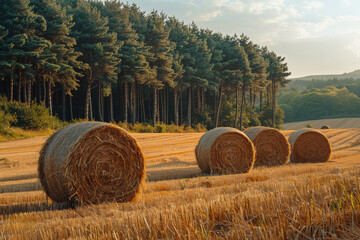 Hay bales on the field after harvest Poland