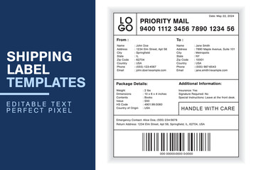 Professional Customizable Shipping Label Design Template with Sender, Recipient, Package Details, and Customs Information for Efficient Shipping