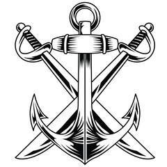 Anchor with crossed sword drawing illustration © Bayurey