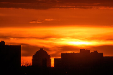 Silhouette of buildings during sunset, Toronto, Canada