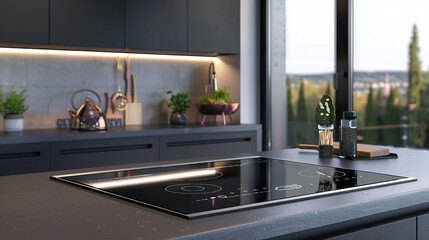 Contemporary kitchen design with induction stove.