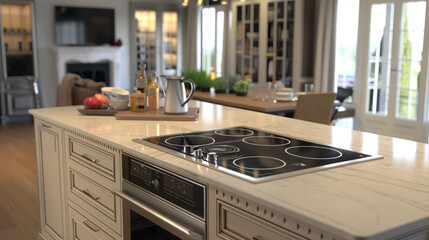 Elegantly designed kitchen island with ceramic induction stove.