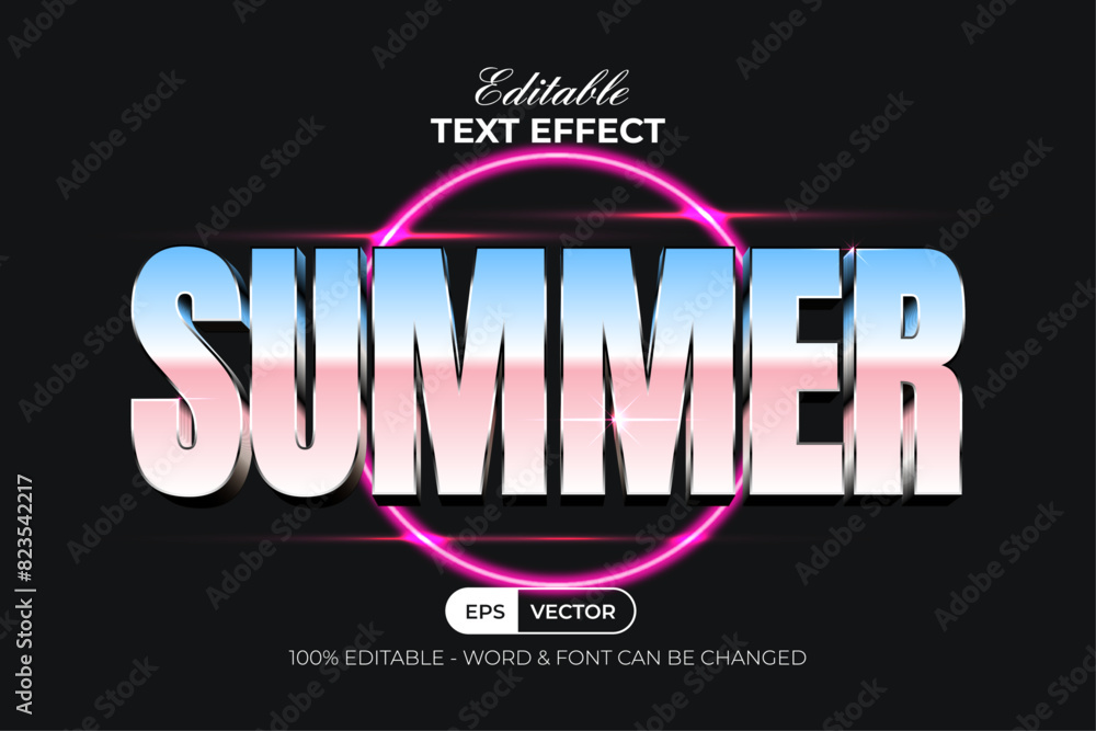 Poster summer retro text effect style. editable text effect vector.