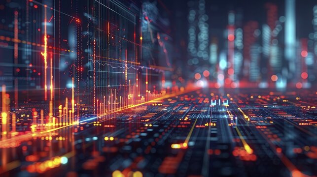 Innovative technology in financial analysis showcasing interactive data visualization, minimal illustration style, suitable for conference presentations on market dynamics.