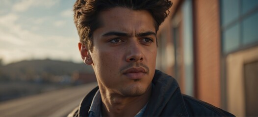 Portrait of a serious man that highlights individuality with themes of loneliness and introspection. Ideal image for conceptual uses or as a background for graphics and advertising texts