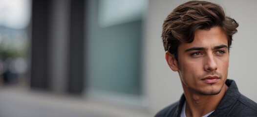 Portrait of a serious man that highlights individuality with themes of loneliness and introspection. Ideal image for conceptual uses or as a background for graphics and advertising texts