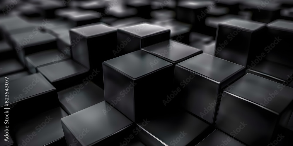 Poster modern 3d abstract black cube design with varying depths for texture. concept 3d design, abstract ar