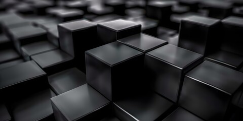 Modern 3D abstract black cube design with varying depths for texture. Concept 3D Design, Abstract Art, Modern Concept, Black Cube, Textured Depths