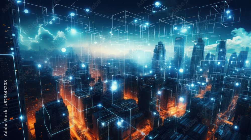 Poster network of interconnected blockchain data fields,