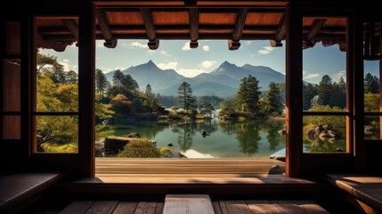 old wooden house overlooking a serene lake 