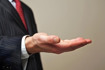 Obraz premium Businessman Offering Helping Hand Gesture in Formal Business Attire