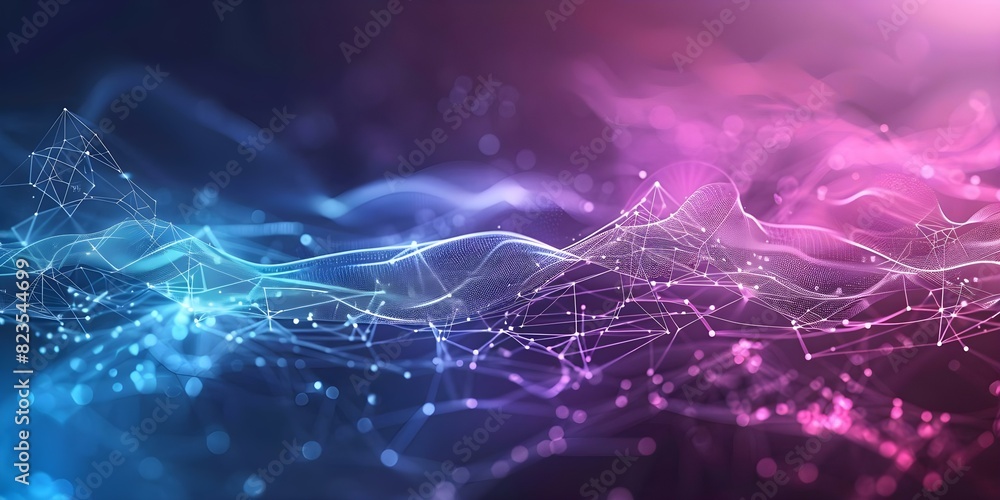 Poster digital landscape with interconnected technology flow and technical connections in the background. c