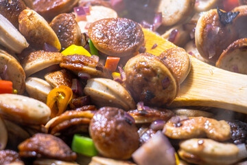 Spicy sausage goulash for lunch with family and friends