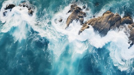 Obraz premium aerial view of waves crashing against a coral reef 