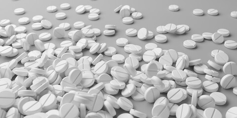 Abstract bunch of medicine pills on a white background