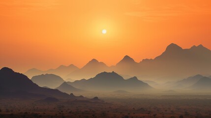 Naklejka premium African landscape with mountains silhouettes and sunset 